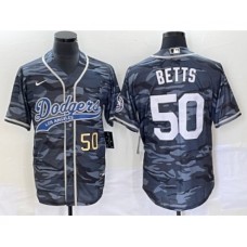 Men's Los Angeles Dodgers #50 Mookie Betts Number Gray Camo Cool Base Stitched Baseball Jersey