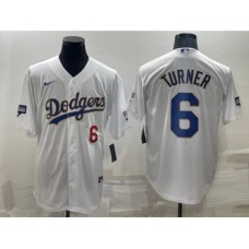 Men's Los Angeles Dodgers #6 Trea Turner Number White Gold Championship Stitched MLB Cool Base Nike Jersey