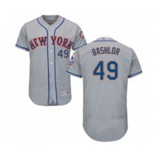 Men's New York Mets #49 Tyler Bashlor Grey Road Flex Base Authentic Collection Baseball Player Stitched Jersey