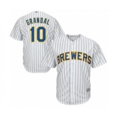 Men's Milwaukee Brewers #10 Yasmani Grandal Replica White Home Cool Base Baseball Jersey