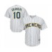 Men's Milwaukee Brewers #10 Yasmani Grandal Replica White Home Cool Base Baseball Jersey