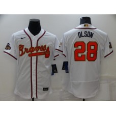 Men's Atlanta Braves #28 Matt Olson White 2022 Gold Program Authentic Player Stitched Jersey