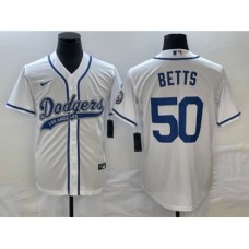 Men's Los Angeles Dodgers #50 Mookie Betts White Cool Base Stitched Baseball Jersey