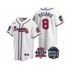 Men's Atlanta Braves #8 Eddie Rosario 2021 White World Series With 150th Anniversary Patch Cool Base Stitched Jersey