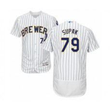 Men's Milwaukee Brewers #79 Trey Supak White Home Flex Base Authentic Collection Baseball Player Stitched Jersey