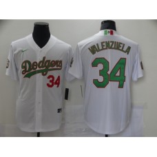 Men's Nike Los Angeles Dodgers #34 Fernando Valenzuela White-Green 2020 World Series Stitched Jersey