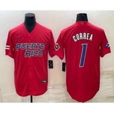 Men's Puerto Rico Baseball #1 Carlos Correa 2023 Red World Baseball Classic Stitched Jerseys