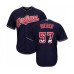 Men's Cleveland Indians #57 Shane Bieber Authentic Navy Blue Team Logo Fashion Cool Base Baseball Jersey