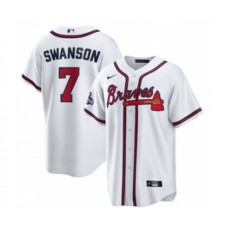 Men's Atlanta Braves #7 Dansby Swanson 2021 White World Series Champions Cool Base Stitched Jersey