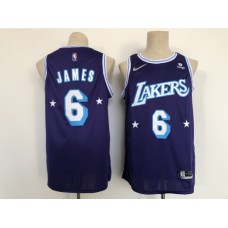 Men's Los Angeles Lakers #6 LeBron James Nike Purple 2021-22 Swingman City Stitched Jersey