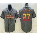 Men's Houston Astros #27 Jose Altuve Grey Gridiron With Patch Cool Base Stitched Baseball Jersey