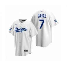 Men's Los Angeles Dodgers #7 Julio Urias White 2020 World Series Champions Replica Stitched Jersey