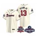 Men's Atlanta Braves #13 Ronald Acuna Jr. 2021 Cream World Series Champions With 150th Anniversary Patch Cool Base Stitched Jersey