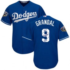 Men's Majestic Los Angeles Dodgers #9 Yasmani Grandal Authentic Royal Blue Team Logo Fashion Cool Base 2018 World Series MLB Jersey