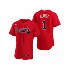 Men's Atlanta Braves #1 Ozzie Albies Nike Red Authentic 2020 Alternate Stitched Jersey