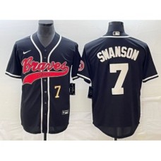 Men's Atlanta Braves #7 Dansby Swanson Number Black Cool Base Stitched Baseball Jersey