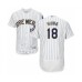 Men's Milwaukee Brewers #18 Keston Hiura White Home Flex Base Authentic Collection Baseball Player Stitched Jersey