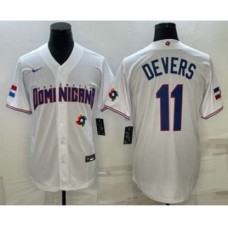 Men's Dominican Republic Baseball #11 Rafael Devers 2023 White World Baseball Classic Stitched Jersey