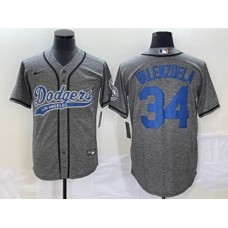 Men's Los Angeles Dodgers #34 Fernando Valenzuela Grey Gridiron Cool Base Stitched Baseball Jersey