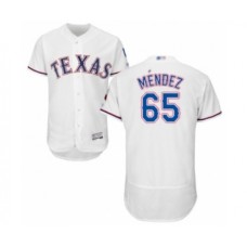 Men's Texas Rangers #65 Yohander Mendez White Home Flex Base Authentic Collection Baseball Player Stitched Jersey