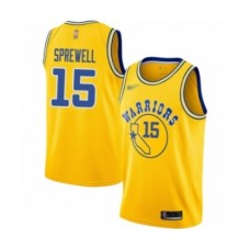 Men's Golden State Warriors #15 Latrell Sprewell Authentic Gold Hardwood Classics Basketball Stitched Jersey