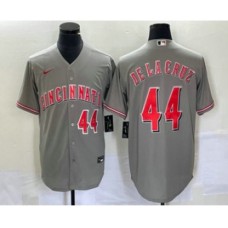 Men's Nike Cincinnati Reds #44 Elly De La Cruz Number Grey Cool Base Stitched Baseball Jersey