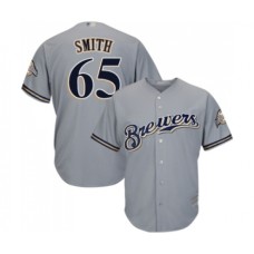 Men's Milwaukee Brewers #65 Burch Smith Replica Grey Road Cool Base Baseball Jersey