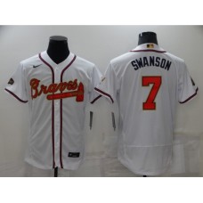 Men's Atlanta Braves #7 Dansby Swanson White 2022 Gold Program Authentic Player Stitched Jersey