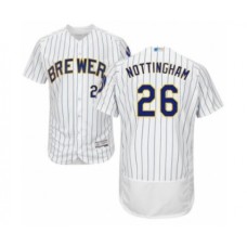 Men's Milwaukee Brewers #26 Jacob Nottingham White Home Flex Base Authentic Collection Baseball Player Stitched Jersey