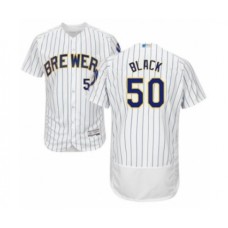 Men's Milwaukee Brewers #50 Ray Black White Home Flex Base Authentic Collection Baseball Player Stitched Jersey