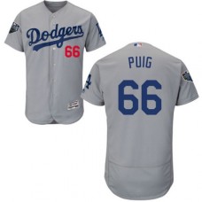 Men's Majestic Los Angeles Dodgers #66 Yasiel Puig Gray Alternate Flex Base Authentic Collection 2018 World Series MLB Jersey