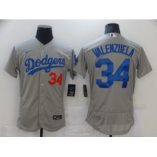 Men's Nike Los Angeles Dodgers #34 Fernando Valenzuela Gray Authentic Stitched Jersey