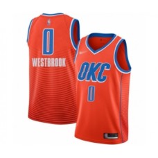 Men's Oklahoma City Thunder #0 Russell Westbrook Authentic Orange Finished Basketball Stitched Jersey - Statement Edition