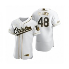 Men's Baltimore Orioles #48 Richard Bleier Nike White Authentic Golden Edition Stitched Jersey