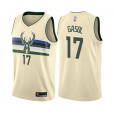 Men's Milwaukee Bucks #17 Pau Gasol Authentic Cream Basketball Jersey - City Edition