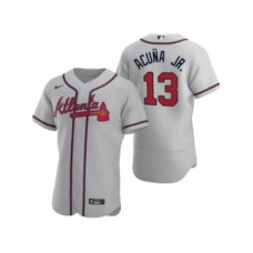 Men's Atlanta Braves #13 Ronald Acuna Jr. Nike Gray Authentic 2020 Road Stitched Jersey