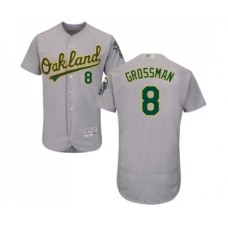 Men's Oakland Athletics #8 Robbie Grossman Grey Road Flex Base Authentic Collection Baseball Jersey