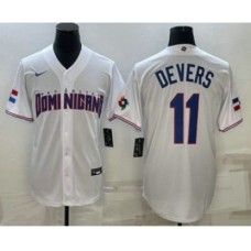 Men's Dominican Republic Baseball #11 Rafael Devers 2023 White World Baseball Classic Stitched Jerseys