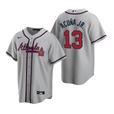 Men's Nike Atlanta Braves #13 Ronald Acuna Jr. Gray Road Stitched Baseball Jersey