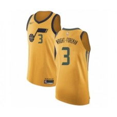 Men's Utah Jazz #3 Justin Wright-Foreman Authentic Gold Basketball Stitched Jersey Statement Edition