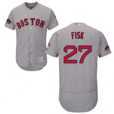 Men's Majestic Boston Red Sox #27 Carlton Fisk Grey Road Flex Base Authentic Collection 2018 World Series Champions MLB Jersey