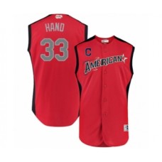 Men's Cleveland Indians #33 Brad Hand Authentic Red American League 2019 Baseball All-Star Jersey