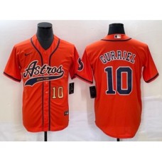 Men's Houston Astros #10 Yuli Gurriel Number Orange Cool Base Stitched Baseball Jersey