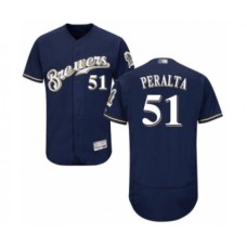 Men's Milwaukee Brewers #51 Freddy Peralta Navy Blue Alternate Flex Base Authentic Collection Baseball Player Stitched Jersey