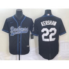 Men's Los Angeles Dodgers #22 Clayton Kershaw Black Cool Base Stitched Baseball Jersey1