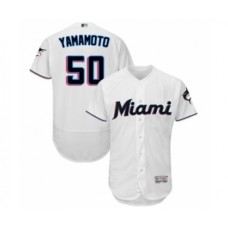 Men's Miami Marlins #50 Jordan Yamamoto White Home Flex Base Authentic Collection Baseball Player Stitched Jersey