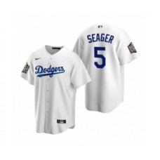 Men's Los Angeles Dodgers #5 Corey Seager White 2020 World Series Replica Stitched Jersey