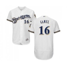 Men's Milwaukee Brewers #16 Ben Gamel White Alternate Flex Base Authentic Collection Baseball Jersey