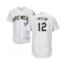 Men's Milwaukee Brewers #12 Tyrone Taylor White Home Flex Base Authentic Collection Baseball Player Stitched Jersey