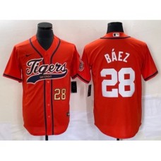 Men's Detroit Tigers #28 Javier Baez Number Orange Cool Base Stitched Baseball Jersey